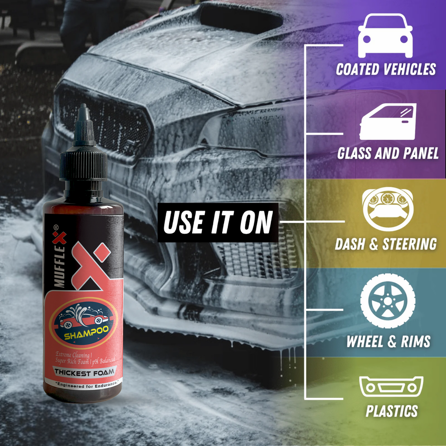 Mufflex Car Care Thickest Foam Shampoo | Ultra-Dense Foam | Deep Cleaning | Gentle on Paint