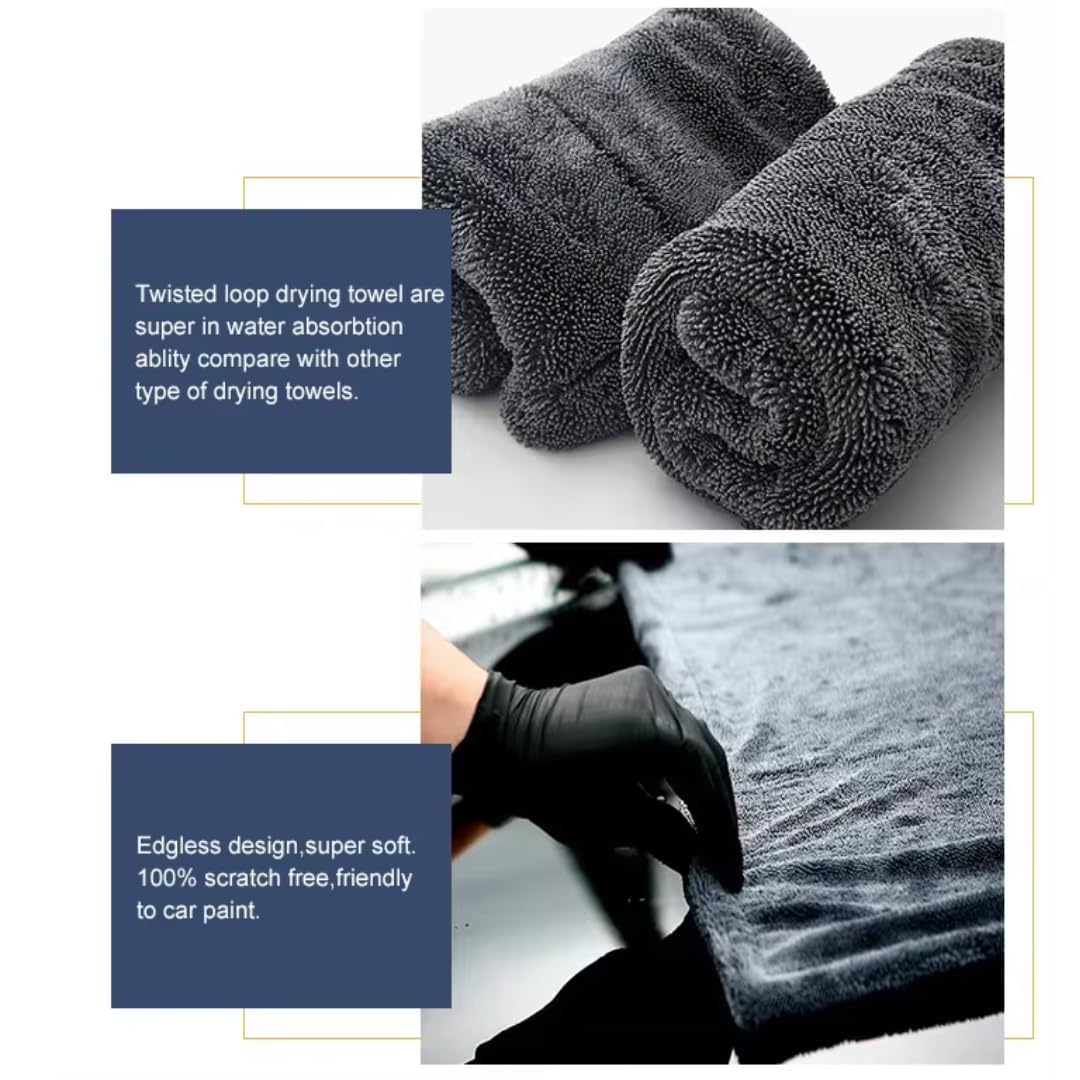 Microfiber Cloth for Car – 1200 GSM, 40x60 cm, Grey, 1 Pc, Ultra Thick Twisted Loop Drying Towel, Super Absorbent & Lint-Free Edgeless Design for Car Wash, Polishing & Detailing