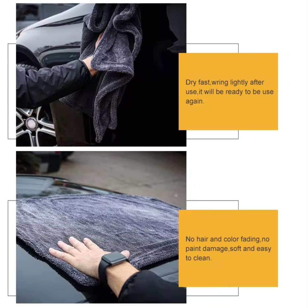 Microfiber Cloth for Car – 1200 GSM, 40x60 cm, Grey, 1 Pc, Ultra Thick Twisted Loop Drying Towel, Super Absorbent & Lint-Free Edgeless Design for Car Wash, Polishing & Detailing