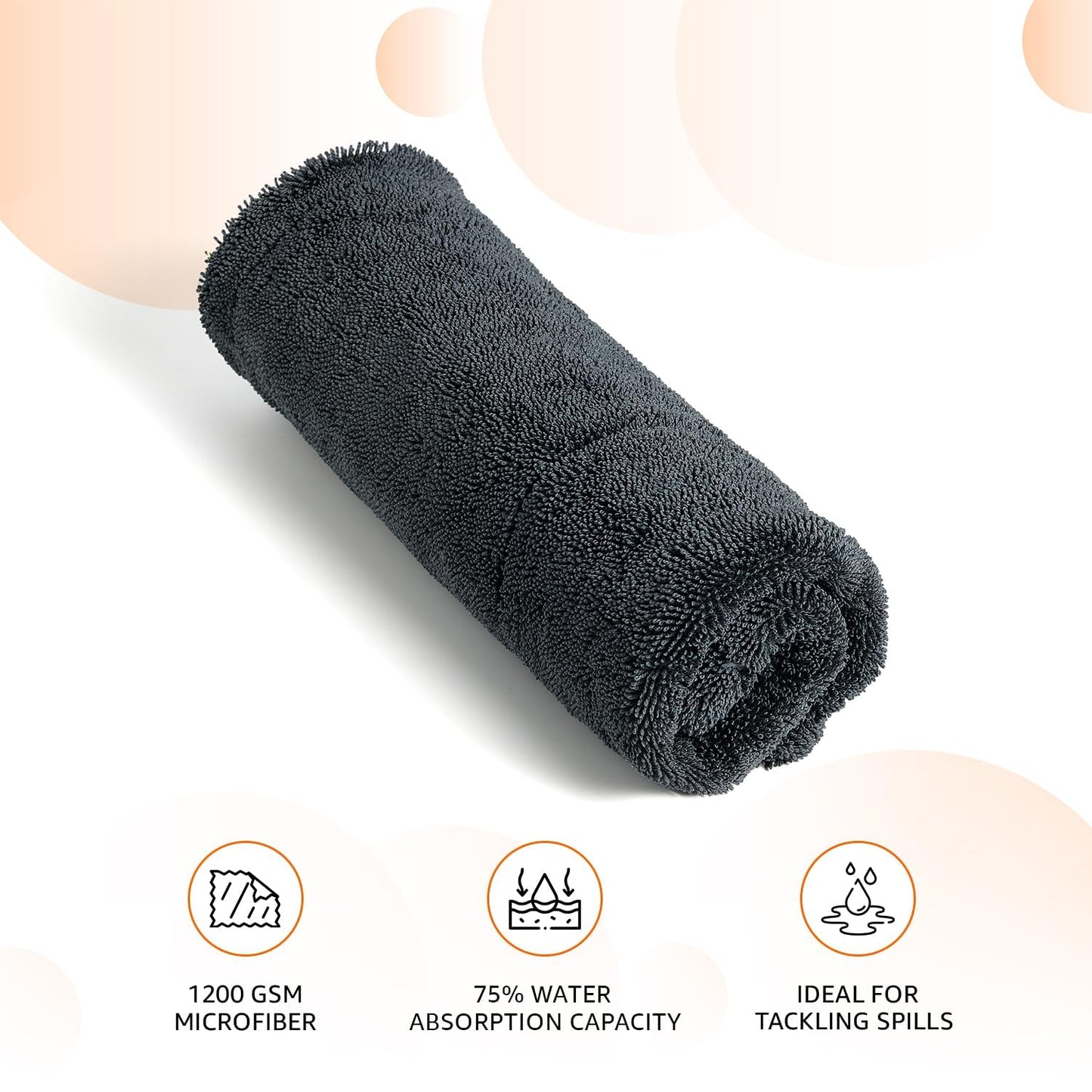 Microfiber Cloth for Car – 1200 GSM, 40x60 cm, Grey, 1 Pc, Ultra Thick Twisted Loop Drying Towel, Super Absorbent & Lint-Free Edgeless Design for Car Wash, Polishing & Detailing