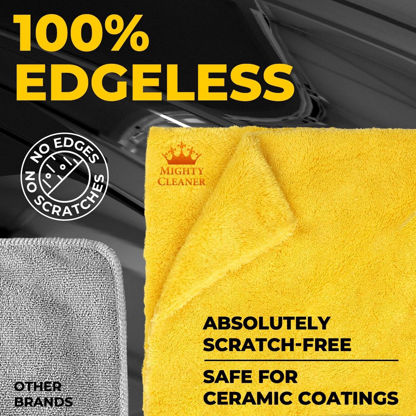 Edgeless Microfiber Towels for Cars – 2PCS (40X40) - 540 GSM - Super Soft Detailing & Buffing – Scratch-Free & Absorbent Microfiber Cleaning Cloths for Car Polishing