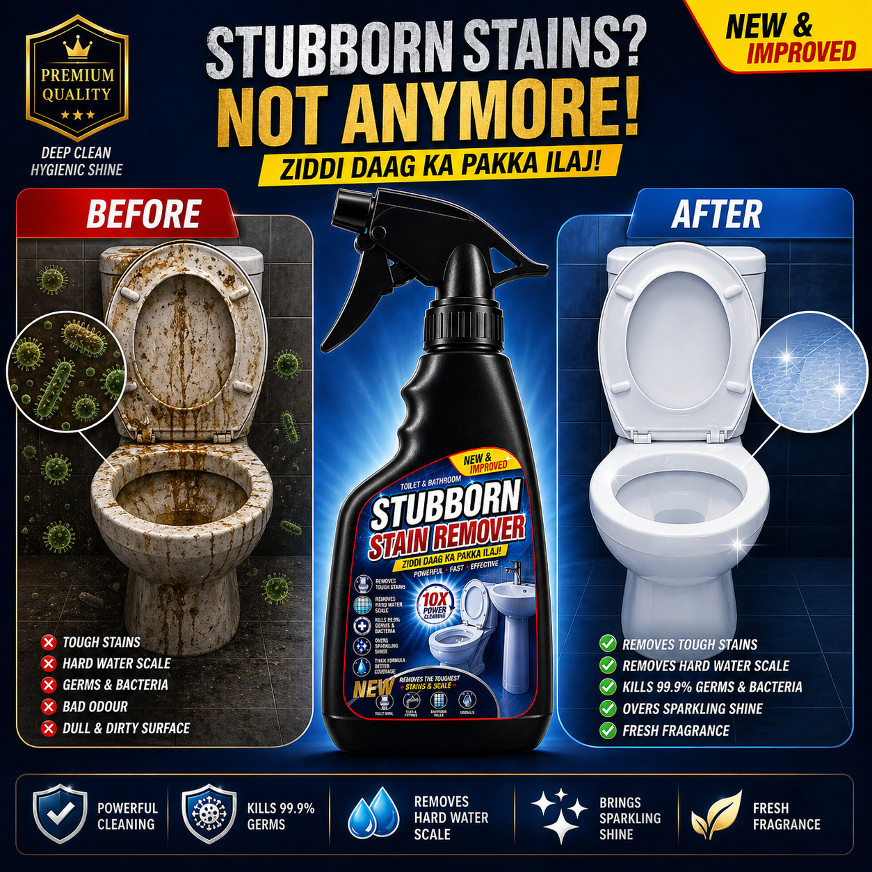 Stubborn Stain Remover Toilet & Bathroom Deep Cleaner (10X Power Formula)
