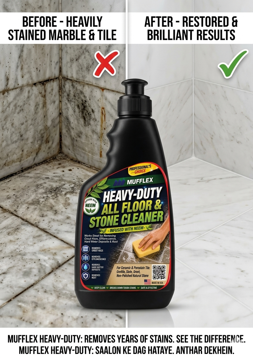 Heavy Duty Floor & Stone Cleaner with Neem | Removes Hard Water Stains, Grout Haze, Rust & Efflorescence | Deep Cleaning Multi-Surface Tile Cleaner | Professional Grade