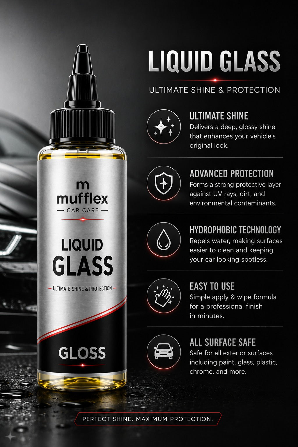 Mufflex Liquid Glass Ceramic Coating | Deep Shine & Hydrophobic Protection