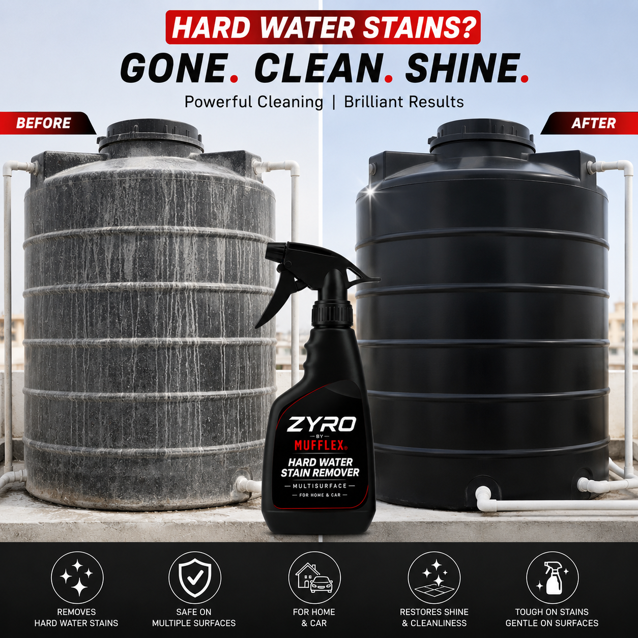 Zyro Hard Water Stain Remover Multisurface Cleaner For Home & Car