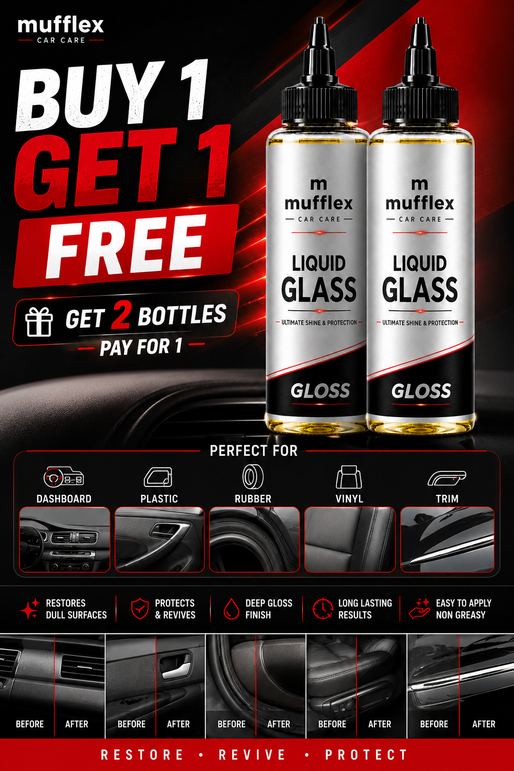 Dashboard • Plastic • Rubber • Vinyl • Trim Restorer - One Liquid Glass Formula