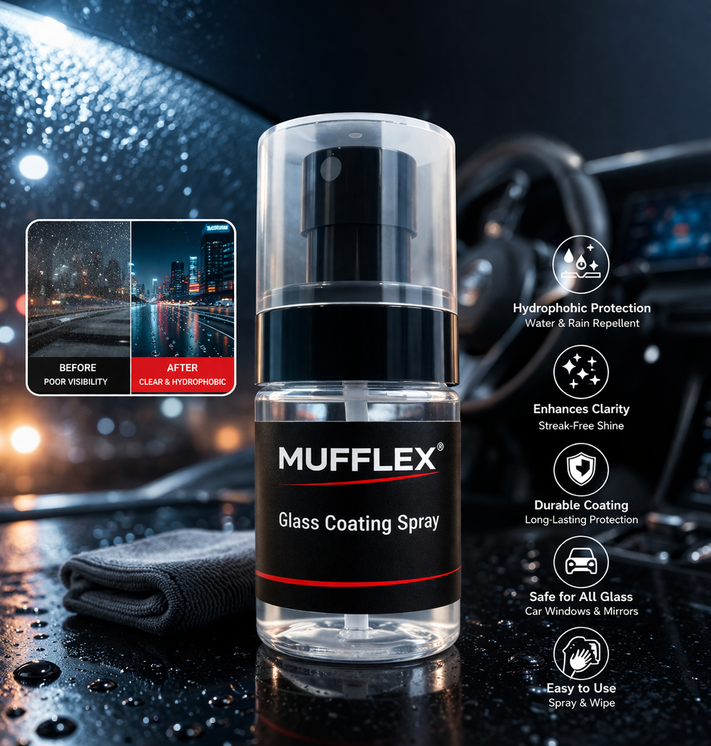 Mufflex® Glass Coating Spray – Hydrophobic Car Glass Protection | Water Repellent & Crystal Clear Shine