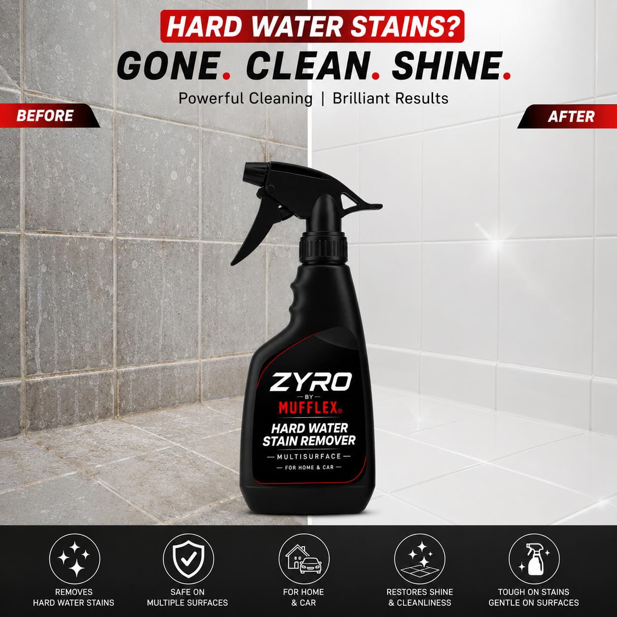 Zyro Hard Water Stain Remover Multisurface Cleaner For Home & Car