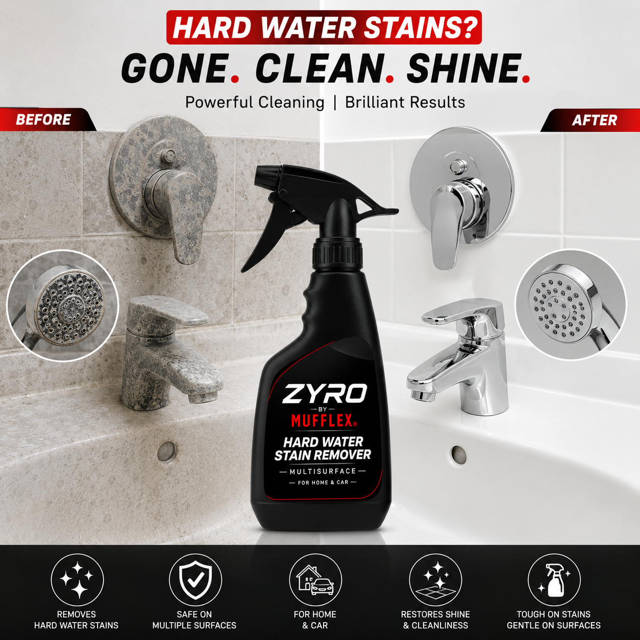 Zyro Hard Water Stain Remover Multisurface Cleaner For Home & Car