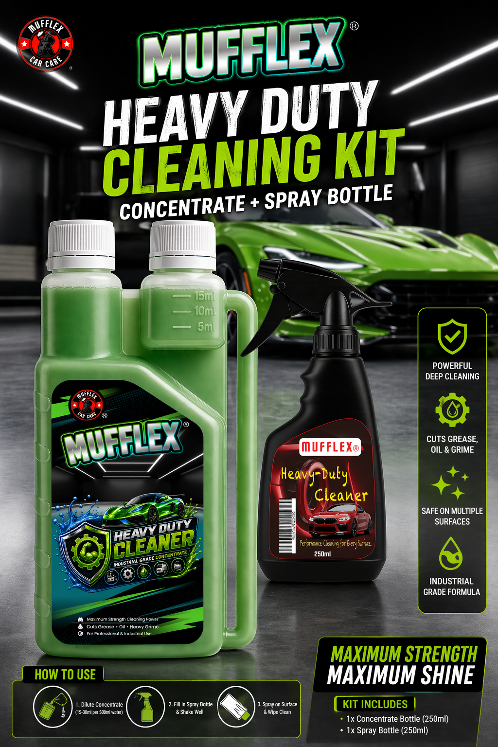 MUFFLEX Heavy Duty Cleaner Concentrate – Industrial Strength Multipurpose Degreaser