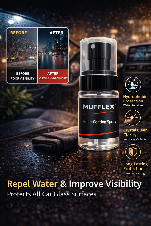 Mufflex® Glass Coating Spray – Hydrophobic Car Glass Protection | Water Repellent & Crystal Clear Shine