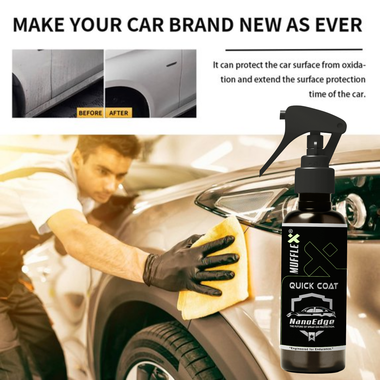 Mufflex NanoEdge Quick Coat | Instant Shine. Durable Protection. Smart Nano Coating for Car Paint.